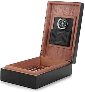 Cigar Humidor, MEGACRA Leather Surface Cedar Wood Lined Humidor with Hygrometer and Humidifier