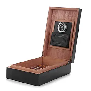 Cigar Humidor, MEGACRA Leather Surface Cedar Wood Lined Humidor with Hygrometer and Humidifier, Hold 10-20 Cigars