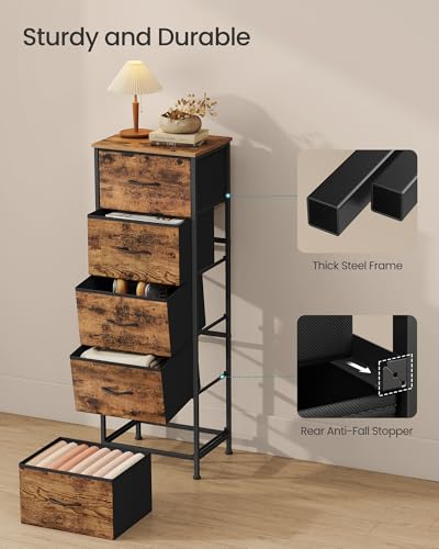 Image of SONGMICS BELLAH Collection - Dresser for Bedroom, Chest of Drawers, Storage Organizer Unit, Closet, Entryway, Steel, 5 Drawers, Industrial, Rustic Brown and Ink Black ULGS315B02S