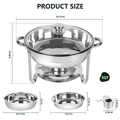 Imacone Chafing Dish Buffet Set 4 Pack, 5Qt Round Stainless Steel Chafer For Catering In Glass Lid, Chafers And Buffet Warmer Sets W/Food & Water Pan, Lid, Frame, Fuel Holder For Event Party Holiday #TOP1