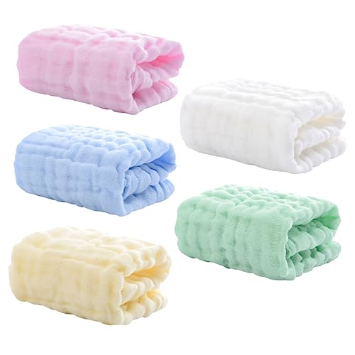 Kisangel 5pcs Cotton Burp Towels Multi-Layer Newborn Face Towels for Easy Cleaning Soft and Absorbent for Teething and Feeding