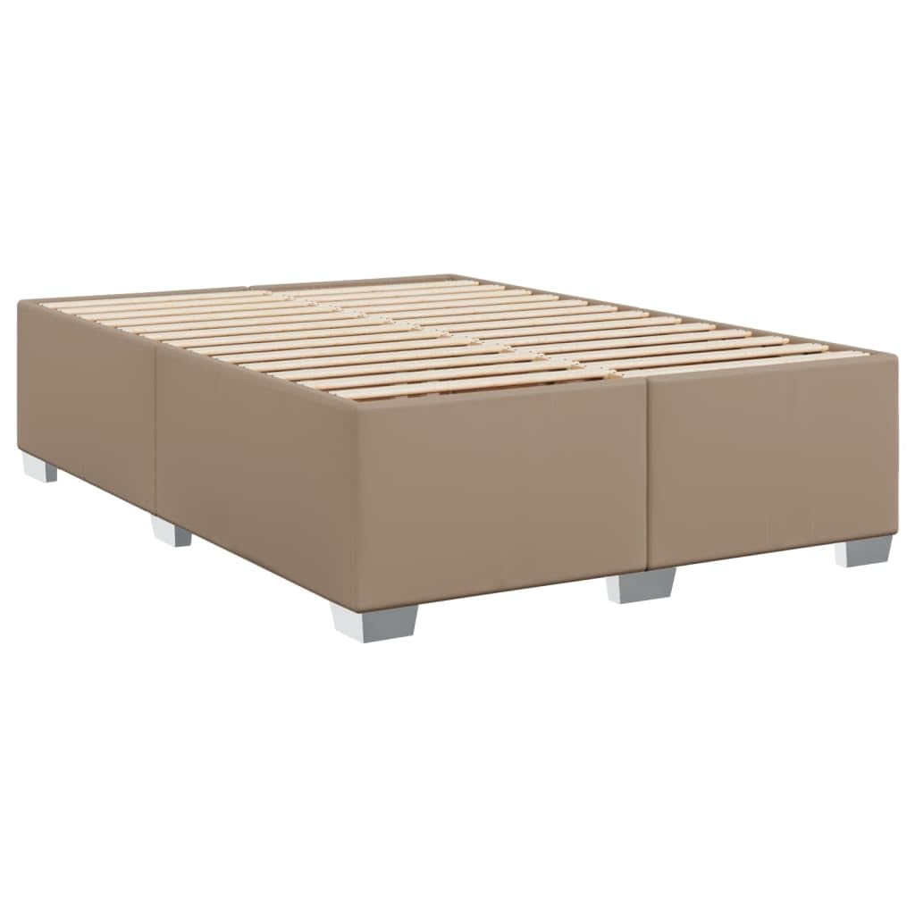 Skóra syntetyczna kieszeniowy materac sprężynowy 160x200 cm brąz | Łóżko kontynentalne z materacem kieszeniowym, topperem, cappuccino 160x200, solidna rama z zagłówkiem, luksusowa skóra