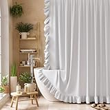 Bathway Ruffle Shower Curtain with Three-Side Ruffle, Solid White Farmhouse Curtains, Soft Flowy Layered Fabric, Elegant Spa Style, Clean Minimal Look, Water Repellent,12 Metal Hooks, 72' W x 72' L