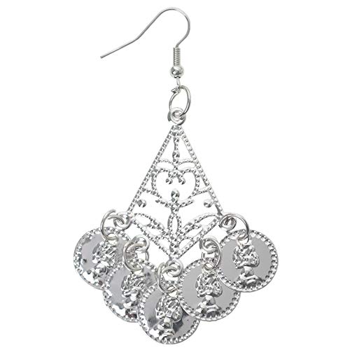 Bellylady Belly Dancing Gypsy Jewelry - Silver Coin Necklace And Earrings, 3Pc Set #TOP4