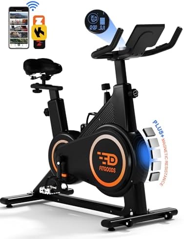 FitGoods Exercise Bike Stationary Bike with Magnetic, Indoor Cycling Bike Stationary for Home, Spin Bike with Built-In Bluetooth Sensor and Digital Display, Workout Bike with iPad Mount