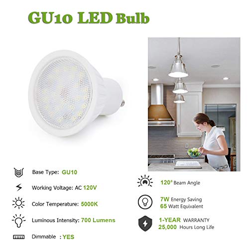 GU10 LED Bulbs Dimmable,7W(65W Halogen Bulb Equivalent),GU10 Base Lamp,Daylight White 5000K LED Flood Light Bulbs,120° Beam Angle,700LM 120V Floodlights Indoor Recessed Track Lighting - 6 Pack - Image 4