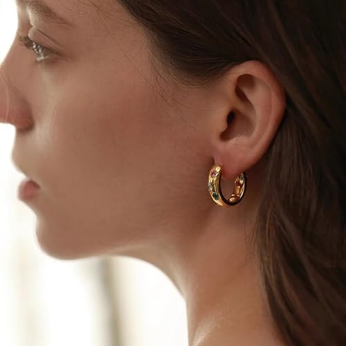 Gold Plated Huggie Hoop Earrings for Women with Colorful Cubic Zirconia – Bold Chunky Small Hoop Earrings Jewelry Gift4