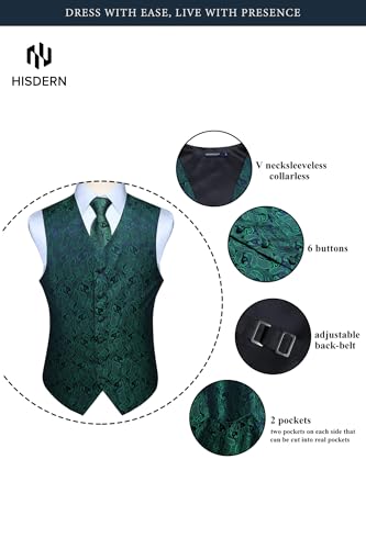 Image of HISDERN Mens Vest Tie Set 3PC Formal Waistcoat Paisley Floral Jacquard Necktie Pocket Square Suit Vests Wedding Party
