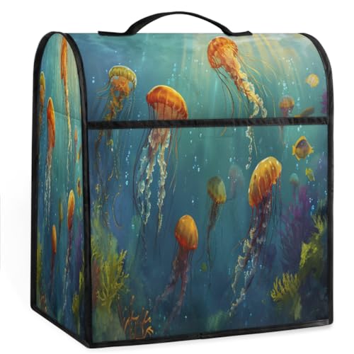 Coffee Maker Cover Ocean Jellyfish Kitchen Appliance Covers Small Appliance Covers Blender Cover Juicer Cover Dust Covers for Kitchen Appliances with Top Handle and Pockets,Washable,B121
