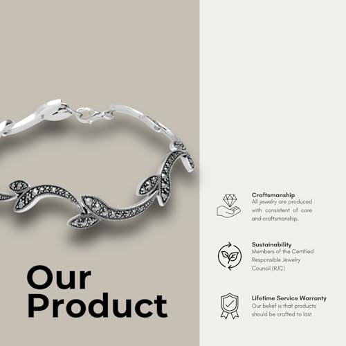 Gemondo USA 925 Sterling Silver Swirling Marcasite Bracelet 7 inch in Length4