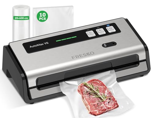 FRESKO Machine Sous Vide Alimentaire Automatique, Bandes chauffantes élargies, Coupe-sac Intégré et Rangement des Sacs, Mode Humide et Sec, Utilisation à...