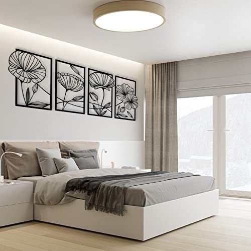 Estart Decor 4 Piece Metal Lotus Flower Wall Decor, Abstract Floral Aesthetic Splicing Line Art, Minimalist Hanging Wall Sculpture For Living Room Bedroom Office And Yoga Room (Black) #TOP7