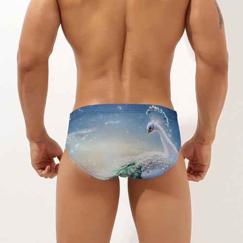 White Peacock Beach Mens Swim Briefs Sexy Bikini Swimwear Bathing Suits Trunks2