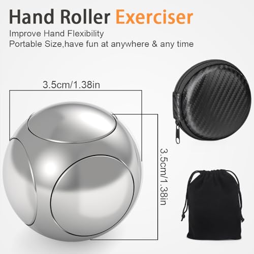 Image of Fidget Hand Roller Metal Stress Ball Finger Anxiety Relief Fidget Spinner Toy for Kid Adult, Handheld Fingertip Gyro Kinetic Toy Stocking Stuffer Birthday Valentine Gift - Silver