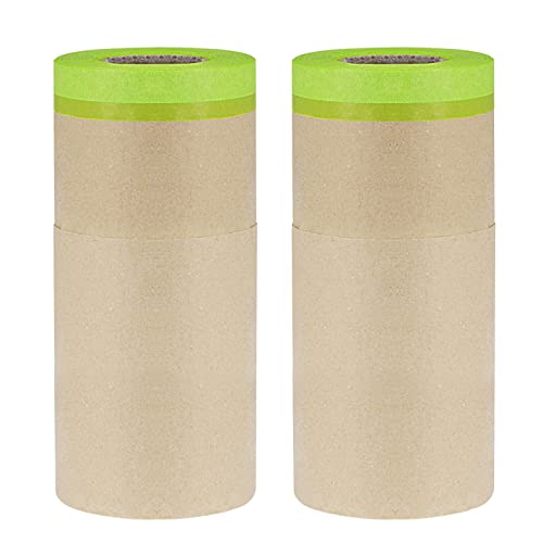 Image of uxcell Pre-Taped Masking Film, 11.81 inch x 49ft, Brown Paper Drop Cloth with Medium-Tack Painters Tape for Painting Protection 2Pcs