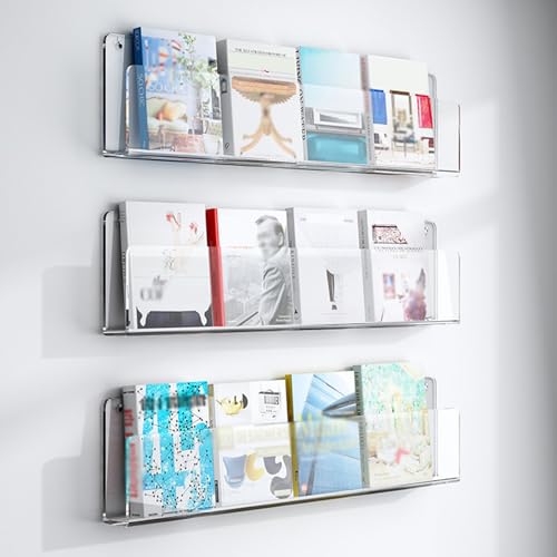 Présentoir mural en acrylique transparent lot de 3 porte-brochures en plexiglas 90x5x15cm