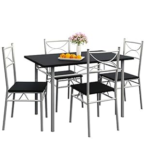 Casaria® Esstisch mit 4 Stühlen Holz 5-TLG Set Metall 110x70cm Industrial Esszimmer Küche Stühle Tisch Möbel Essgruppe Sitzgruppe Paul Schwarz