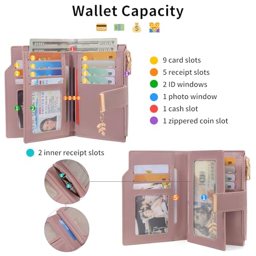 Image of SENDEFN Wallets for Women Leather RFID Blocking Credit Card Case Holder Purse Zipper Pocket with ID Window