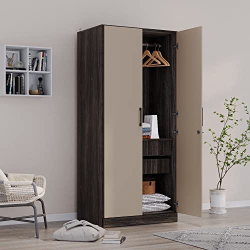 Image of Wakefit Wardrobe | 1 Year Warranty | Engineered Wood Almirah, Cupboard for Clothes Storage | 2 Door, 1 Shelf, 2 Drawers, 1 Hanging Space | Cashmere Plus - Wyoming Maple-Frappe