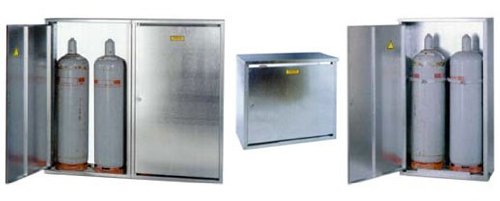 GOK Gasflaschenschrank für 2 x 33 kg Flaschen, abschließbarer Metallschrank mit Rückwand, 840 x 1500 x 400 mm, feuerverzinktes Stahlblech, für 11- und 33-kg-Gasflaschen, Vierkantschloss