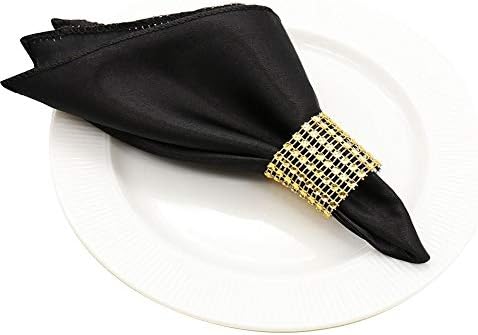 50 Pack 12 x 12 Inch Satin Napkins & 50 Rhinestone Napkin Rings, Party Supplies Christmas Decorations Wedding Birthday Baby Shower (Black)