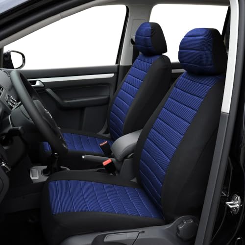 TOYOUN Universelle Sitzbezüge Auto Vordersitze Autositzbezüge Schonbezüge Vorne Vordersitzbezüge Seitenairbag geeignet, 2er Jacquard-Fabirk Autoschonbezüge, Blau
