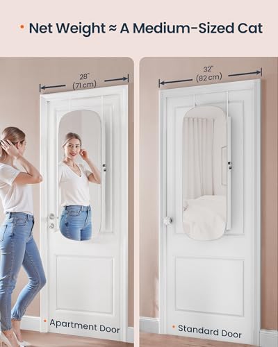 Image of SONGMICS HOME Jewelry Armoire, Mirror Jewelry Cabinet, Full Length Mirror with Storage, Wall or Over The Door Jewelry Organizer Cabinet, Built-in LED, Lockable Armoire, White