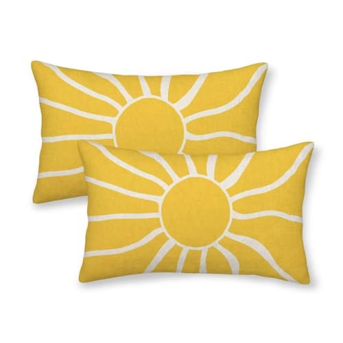 Summer Pillow Covers 12x20 Set of 2, Yellow Sunshine Decorative Outdoor Throw Pillow Covers Modern Farmhouse Cushion Case Linen Square for Home Couch Sofa