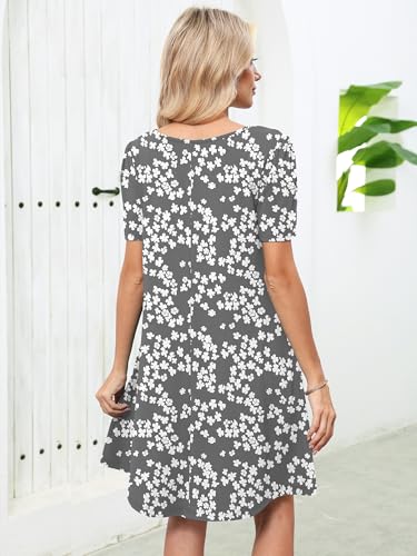 Image of Heymoments Women's Short Sleeve Crewneck Sundress Summer Casual A-Line Beach Dress with Pockets S-2XL