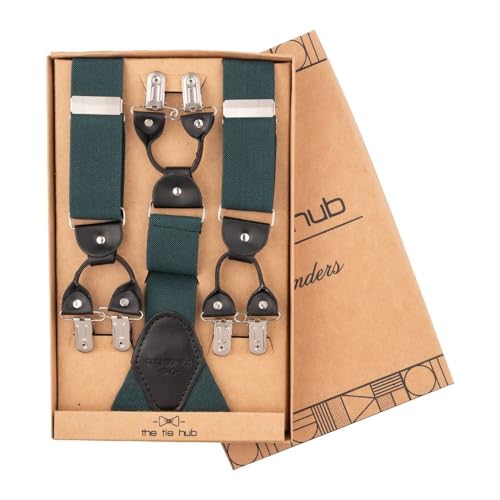 Image of The Tie Hub Suspenders for Men | Slim Clip-On Y-Back Elastic Braces | Adjustable 1.25 Inch | Formal Wedding Office