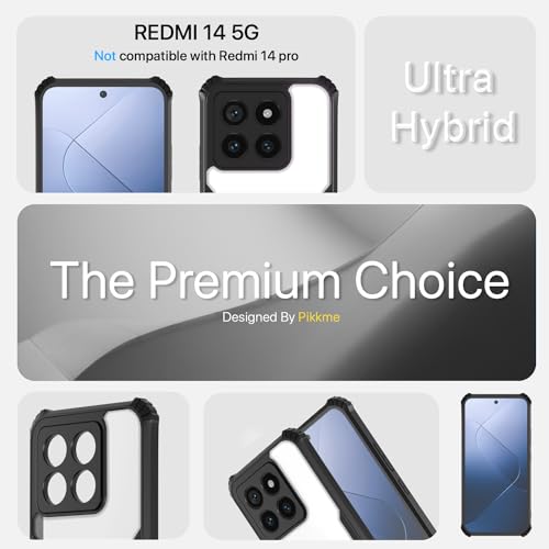 Image of Pikkme Mi 14 5G Back Cover | Crystal Clear Transparent Back | Ultra Hyrbid | Full Camera Protection | Raised Edge | Bumper Back Case (Black)