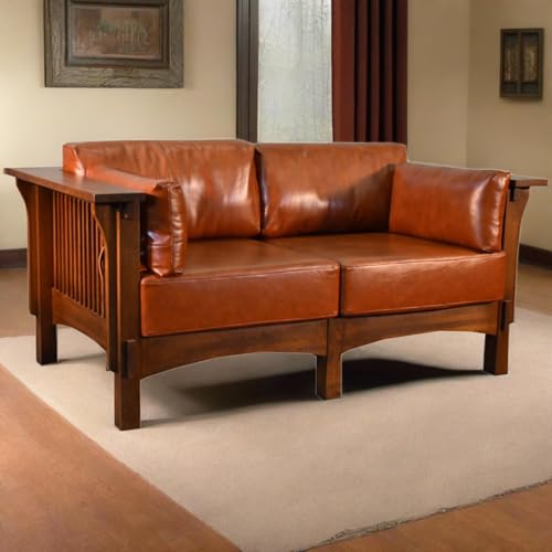 Mission Crofter Style Loveseat Sofa in Leather