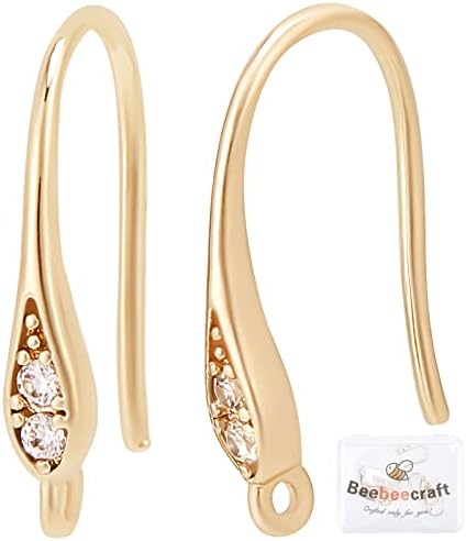 Beebeecraft 10Pcs/Box 18K Gold Plated Cubic Zirconia Earring Hooks Rhinestone French Ear Wires Hooks with Dangle Loop for Women Girls DIY Jewelry Earring Making Findings