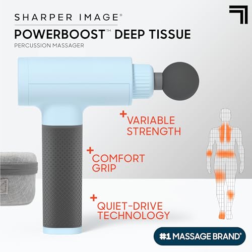 Image of Sharper Image Powerboost Deep Tissue Percussion Massage Gun 2026 Version | Handheld Shoulder & Back Massager, Quiet, Travel Case, Full Body Pain Relief, Workout Recovery Massage Tool, Trigger Point