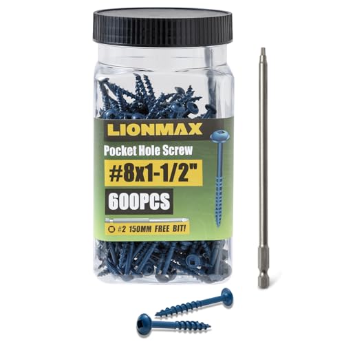 LIONMAX Pocket Hole Screws #8 x 1-1/2 Inch, 600PCS Exterior Pocket Screws