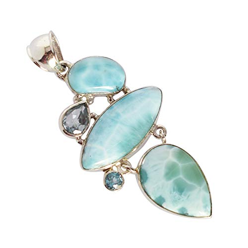 Bohême Jewelry RI-4322 Pendentif Larimar naturel Topaze bleue Bijoux en argent sterling 925 Cadeaux pour femme