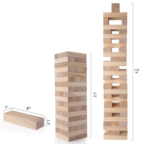 TUAHOO Riesenwackelturm Spiel Holz Stapelturm Builds Von 0.6m - 1,5m Groß Tumble Tower Spiele Jumbo Toppling Blocks Spielzeug Für Kinder Erwachsene & Familie