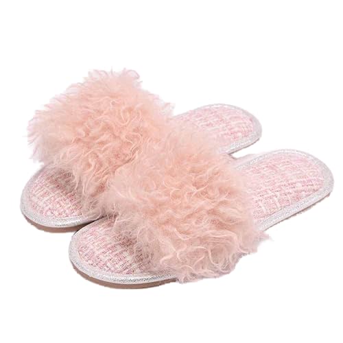 Pantoufles d'extérieur pour dames en peluche courte et sandales plates TPR