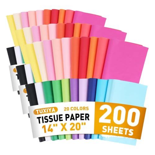 Image of 200 Sheets Tissue Paper, 20 Colors 14 inch X 20 inch Tissue Papers for Gift Bags Birthday Party Flower Decoration, Colored Tissue Paper Bulk for Packaging (Pack of 3)