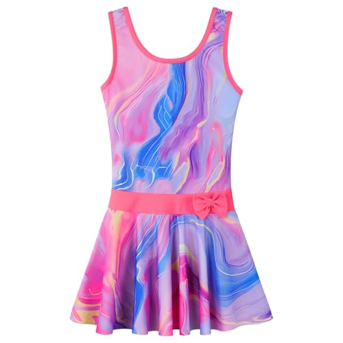 ZNYUNE Ragazze intero costume da bagno uv vestiti bambini camicia da bagno ragazza, Zny458-marblerosa, 5-6 Anni