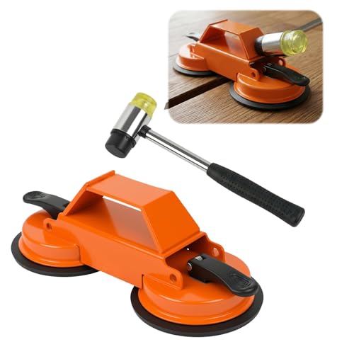 Floor Gap Fixer Tool Kit with Heavy Duty Rubber Mallet, Floor Dual Suction Cup Tool Upgrade 45° Striking Surface for Laminate, Hardwood, and Vinyl Floor​ (Orange)