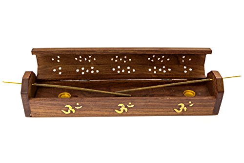Alternative Imagination Wooden Coffin Incense Burner - Incense Burner For Incense Sticks And Cone Incense. Includes Storage Compartment For Incense Sticks. Coffin Style Featuring The Om Symbol #TOP4