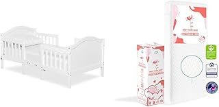 Dream On Me Portland 3 in 1 Convertible Toddler Bed in White, Greenguard Gold Certified & Baby Fairy 5” Foam Crib & Toddler Bed Mattress in a Box, White I Greenguard Gold