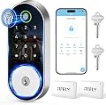 Keyless-Entry Door-Lock Deadbolt Smart Lock: Electronic/Electric Digital Deadbolt with Keypad, Fingerprint & Code Access, Biometric App Control for Front, Entry & Exterior Doors (Nickel)