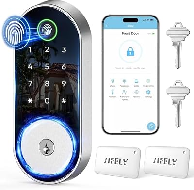 Keyless-Entry Door-Lock Deadbolt Smart Lock: Electronic/Electric Digital Deadbolt with Keypad, Fingerprint & Code Access, Biometric App Control for Front, Entry & Exterior Doors (Nickel)