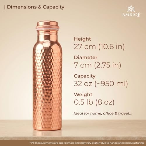 Image of AMRIQE Lab Tested Pure Copper Water Bottle 32 Oz Large Glossy Hand-Hammered