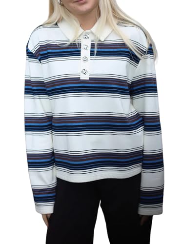 Sunloudy Women Striped Rugby Polo Shirt Preppy Long Sleeve Lapel Collared Coquette Sweatshirt Teen Girl Aesthetic Pullover