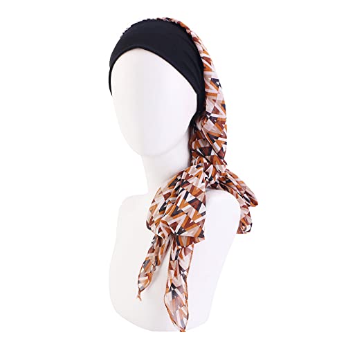Samidy Headwear Turbans for Women Long Hair Head Scarf Head wraps Cancer Hats (Black and Orange)