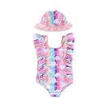 Amberetech Baby Girls One Piece Swimsuit Ruffle Sleeveless Swimming with Swim Cap Bikini Beach Bathi