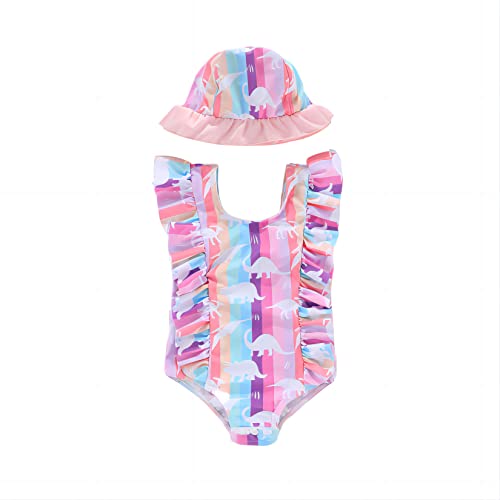 Amberetech Baby Girls One Piece Swimsuit Ruffle Sleeveless Swimming With Swim Cap Bikini Beach Bathing Swimwear Set (0-3 Months) Purple #TOP10